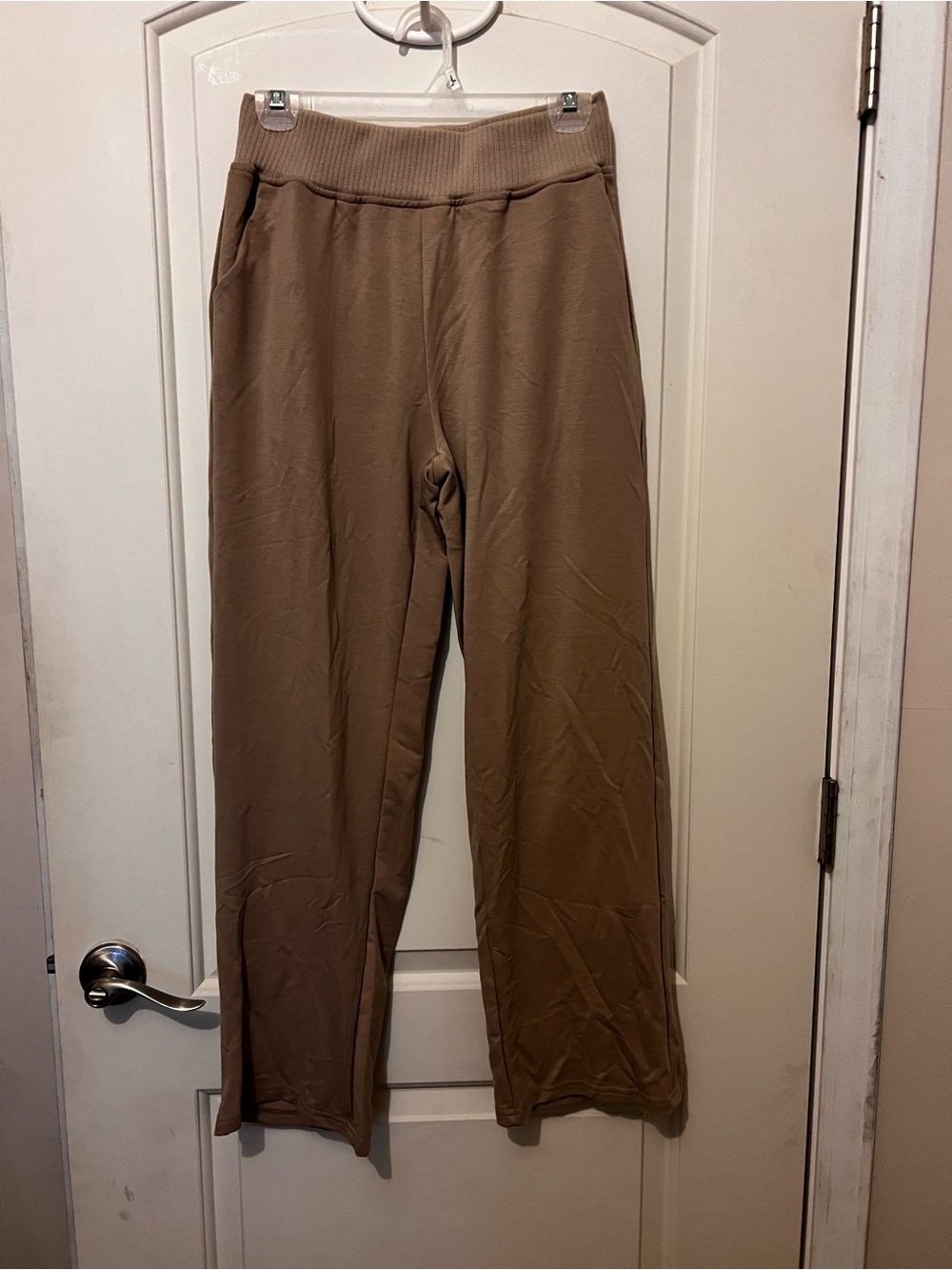 Wide-Leg Knit Lounge Pants in Taupe